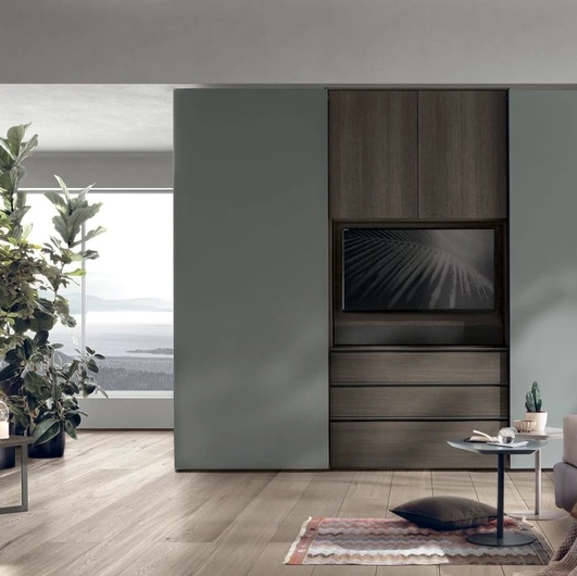 Armadio con anta scorrevole Gola in laccato basalto di Tomasella