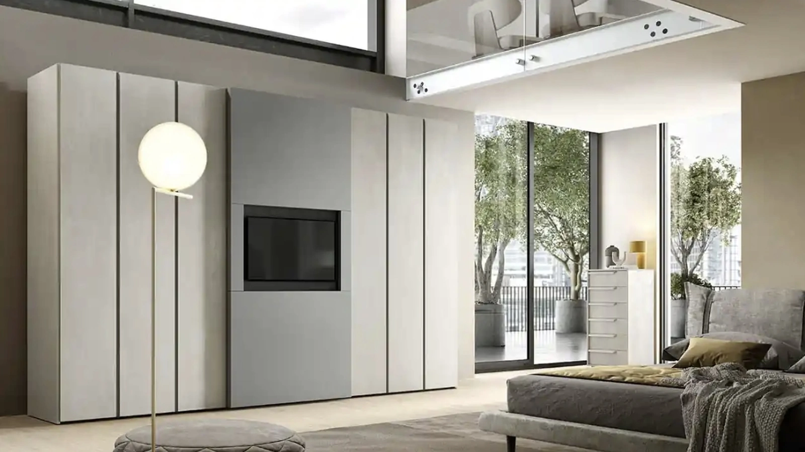 Armadio con ante battenti e scorrevoli Bora e Brunale TV C252 di Moretti Compact Giorno Notte