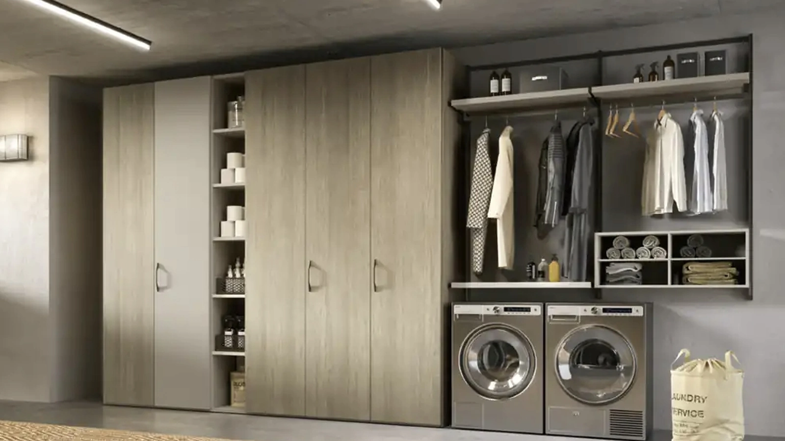 Cabina armadio Orion O425 in rovere miele e laccato di Moretti Compact Giorno Notte