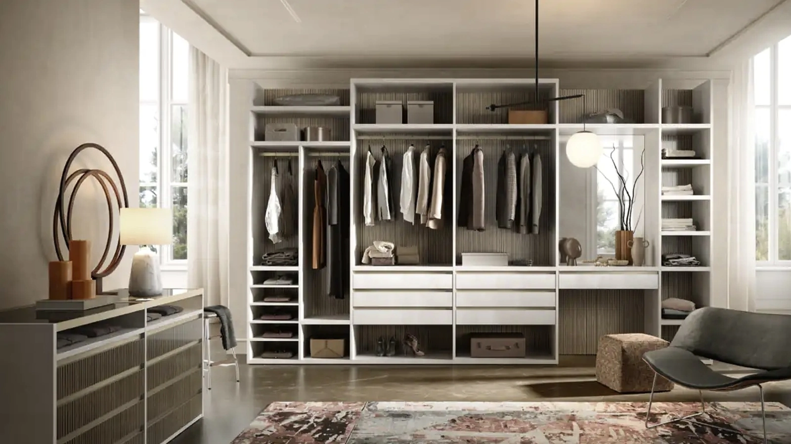 Cabina armadio Taurus T521 in nobilitato resina e rigatino di Moretti Compact Giorno Notte