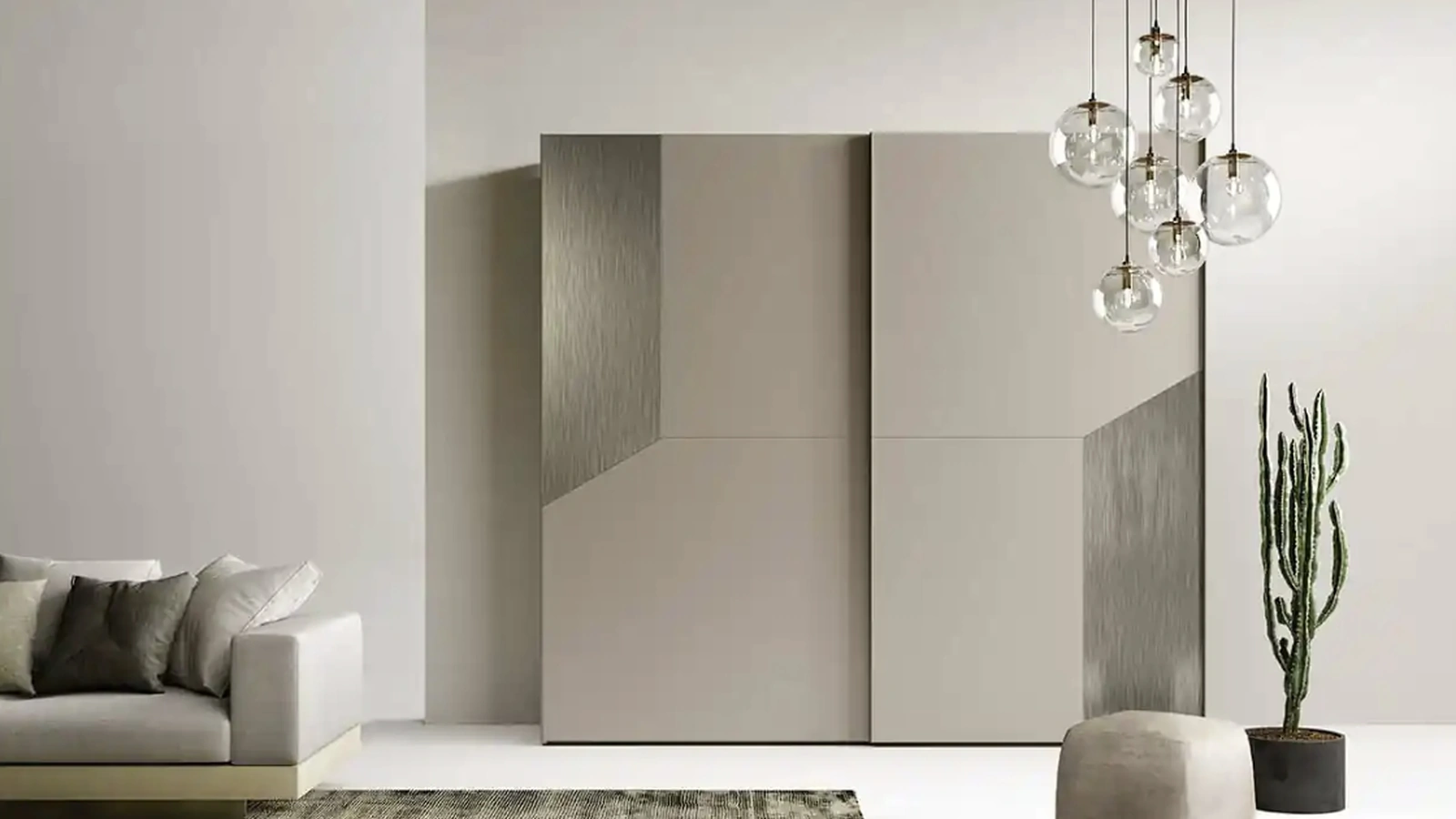 Armadio con ante scorrevoli Grecale S155 in laccato opaco e metallizzato di Moretti Compact Giorno Notte