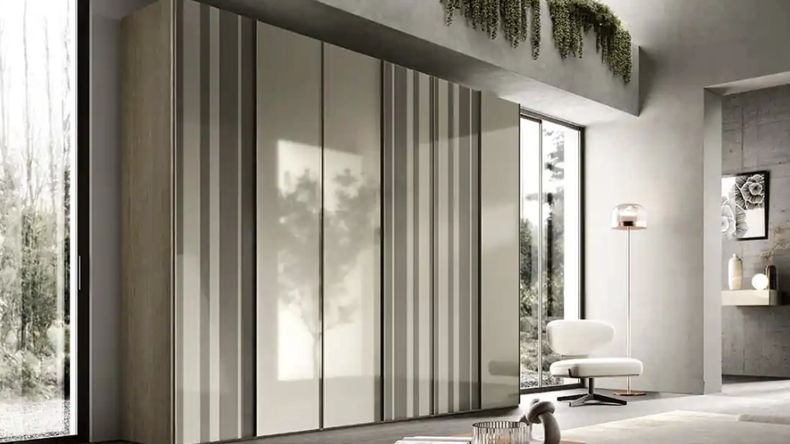 Armadio Levante e Levante Strip B375 in vetro laccato di Moretti Compact Giorno Notte