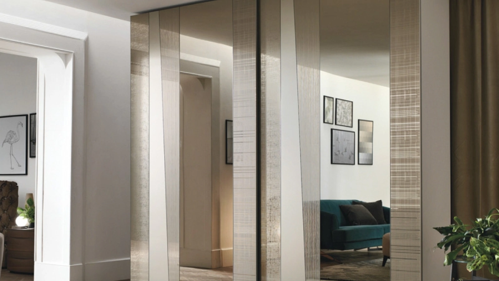 Armadio Madras con anta scorrevole a specchio decorato con effetti vari di Tomasella