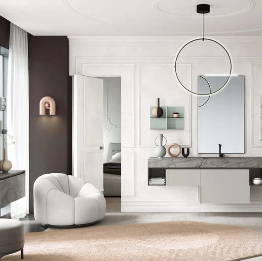 Mobile da Bagno 3Punto0 102 in laccato opaco grigio e top in HPL di Rab Arredobagno