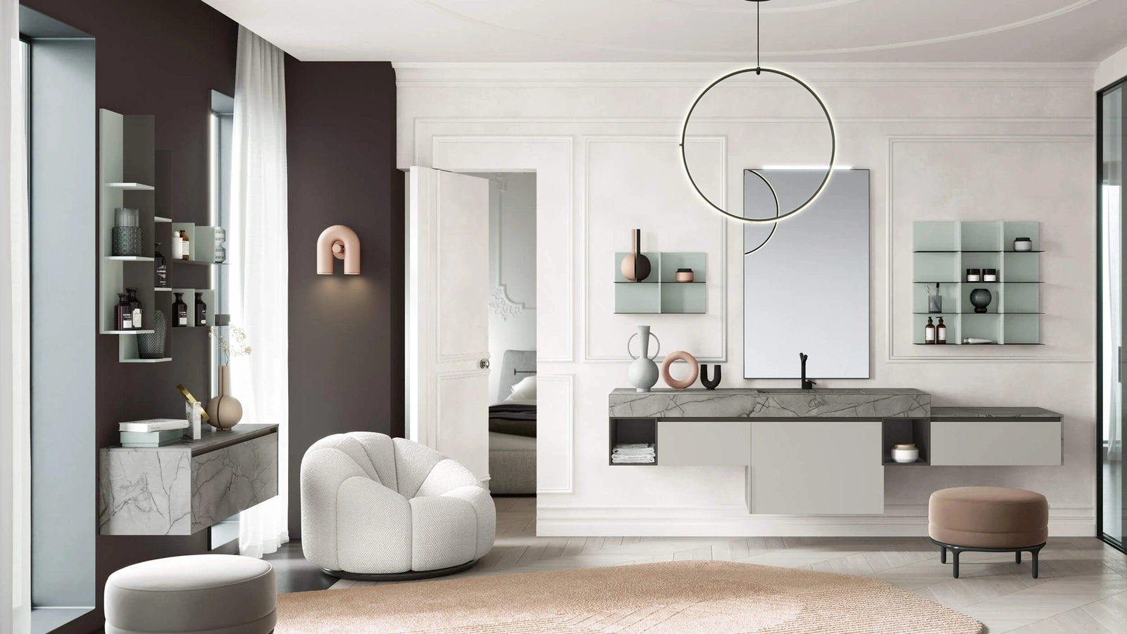 Mobile da Bagno 3Punto0 102 in laccato opaco grigio e top in HPL di Rab Arredobagno