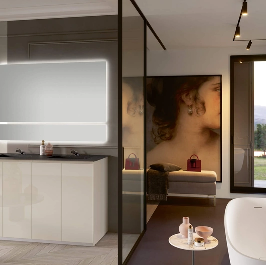 Mobile da Bagno a terra 3Punto0 103 in laccato seta lucido e top in HPL di Rab Arredobagno