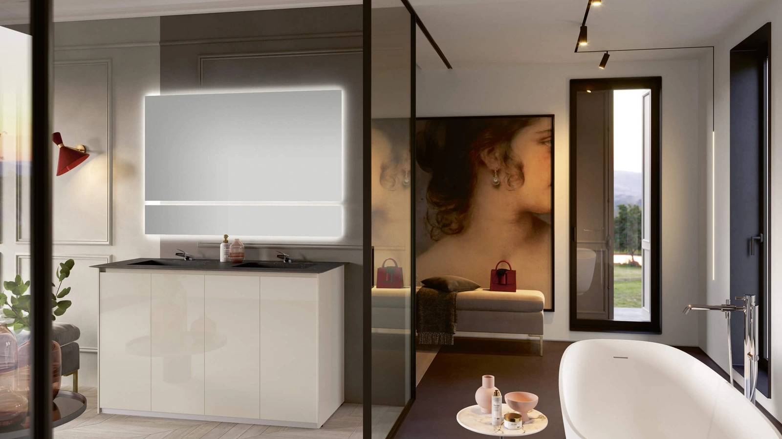 Mobile da Bagno a terra 3Punto0 103 in laccato seta lucido e top in HPL di Rab Arredobagno