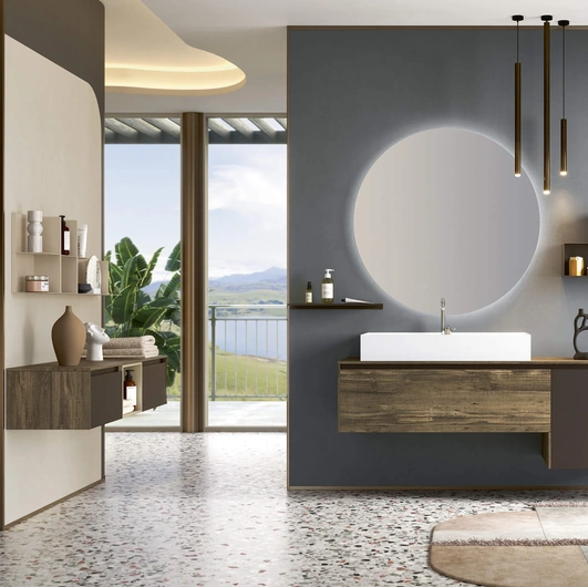 Mobile da Bagno sospeso 3Punto0 107 in HPL fossile e laccato cacao Orinoco touch di Rab Arredobagno