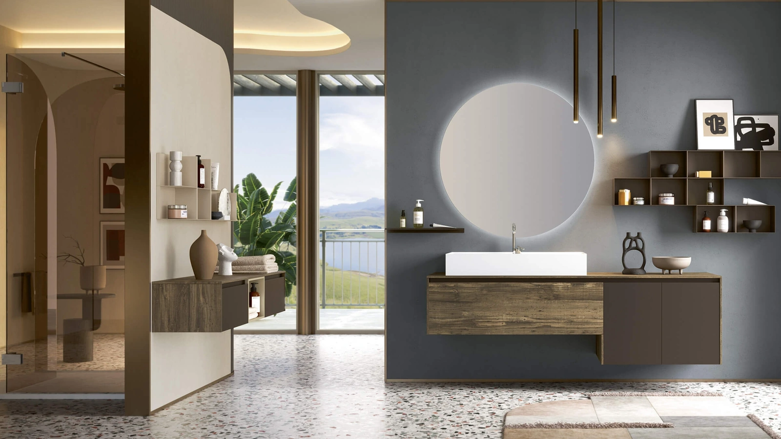 Mobile da Bagno sospeso 3Punto0 107 in HPL fossile e laccato cacao Orinoco touch di Rab Arredobagno