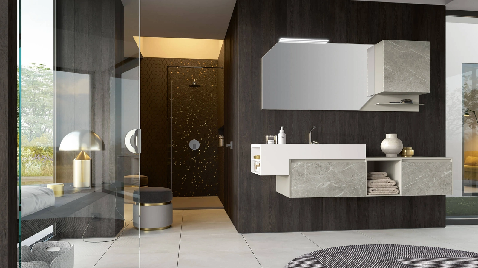 Mobile da Bagno sospeso 3Punto0 108 in HPL grigio antico di Rab Arredobagno