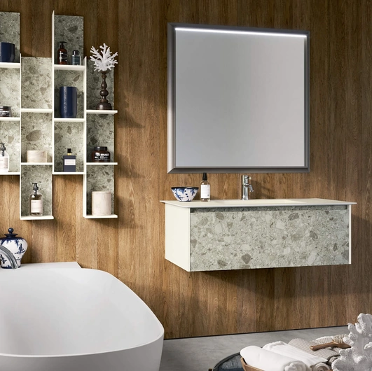 Mobile da Bagno sospeso 3Punto0 109 in HPL Palladiana e laccato bianco opaco con top in Fenix bianco di Rab Arredobagno