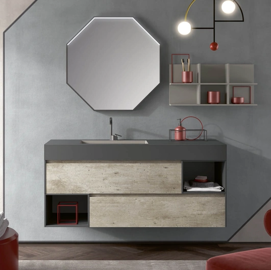 Mobile da Bagno sospeso 3Punto0 112 in HPL Beton e Fenix grigio bromo di Rab Arredobagno