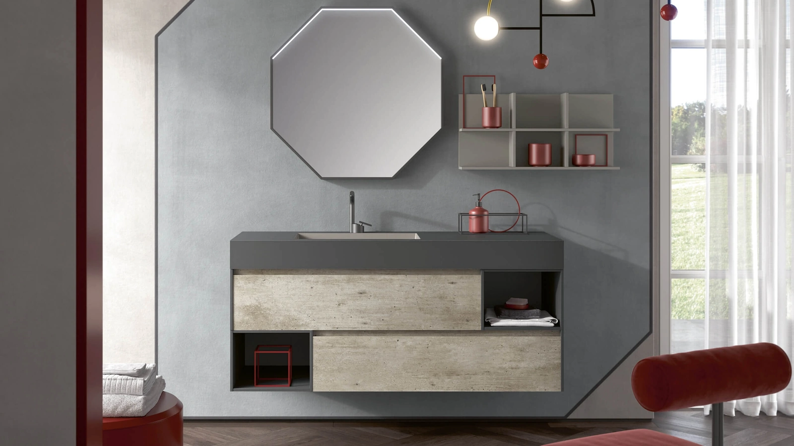 Mobile da Bagno sospeso 3Punto0 112 in HPL Beton e Fenix grigio bromo di Rab Arredobagno