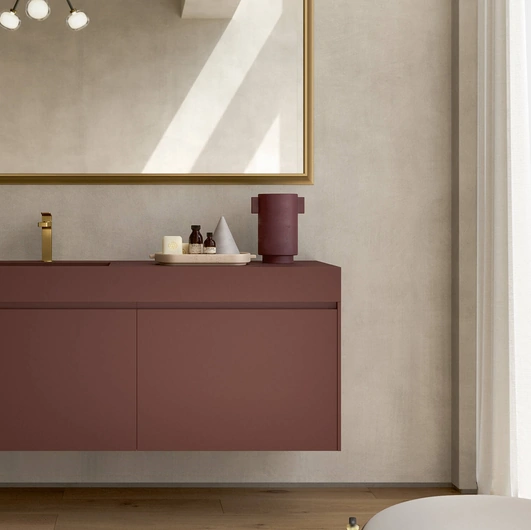 Mobile da Bagno sospeso 3Punto0 116 in laccato rosso Jaipur touch con top in Fenix rosso Jaipur di Rab Arredobagno