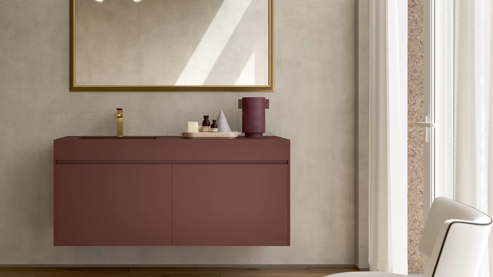 Mobile da Bagno sospeso 3Punto0 116 in laccato rosso Jaipur touch con top in Fenix rosso Jaipur di Rab Arredobagno