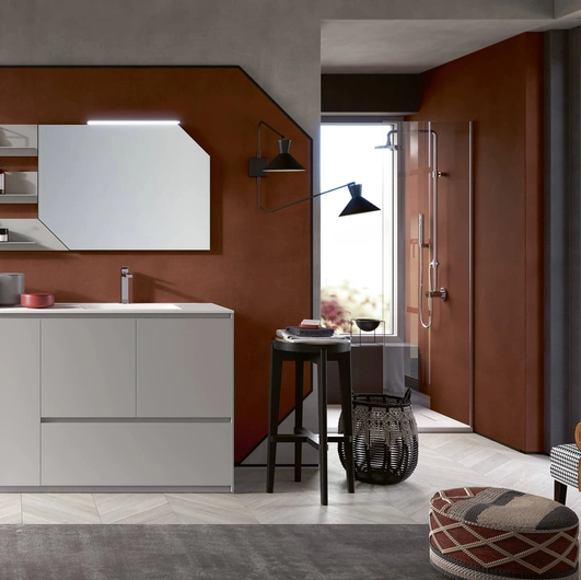 Mobile da Bagno a terra 3Punto0 119 in laccato platino touch con top in Tecnoril bianco di Rab Arredobagno