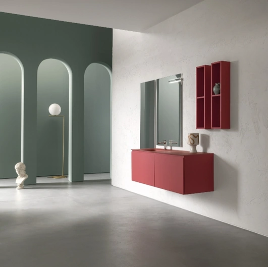 Mobile da Bagno sospeso in laccato opaco con piano con vasca integrata in cristallo B-GO BG020 di Compab