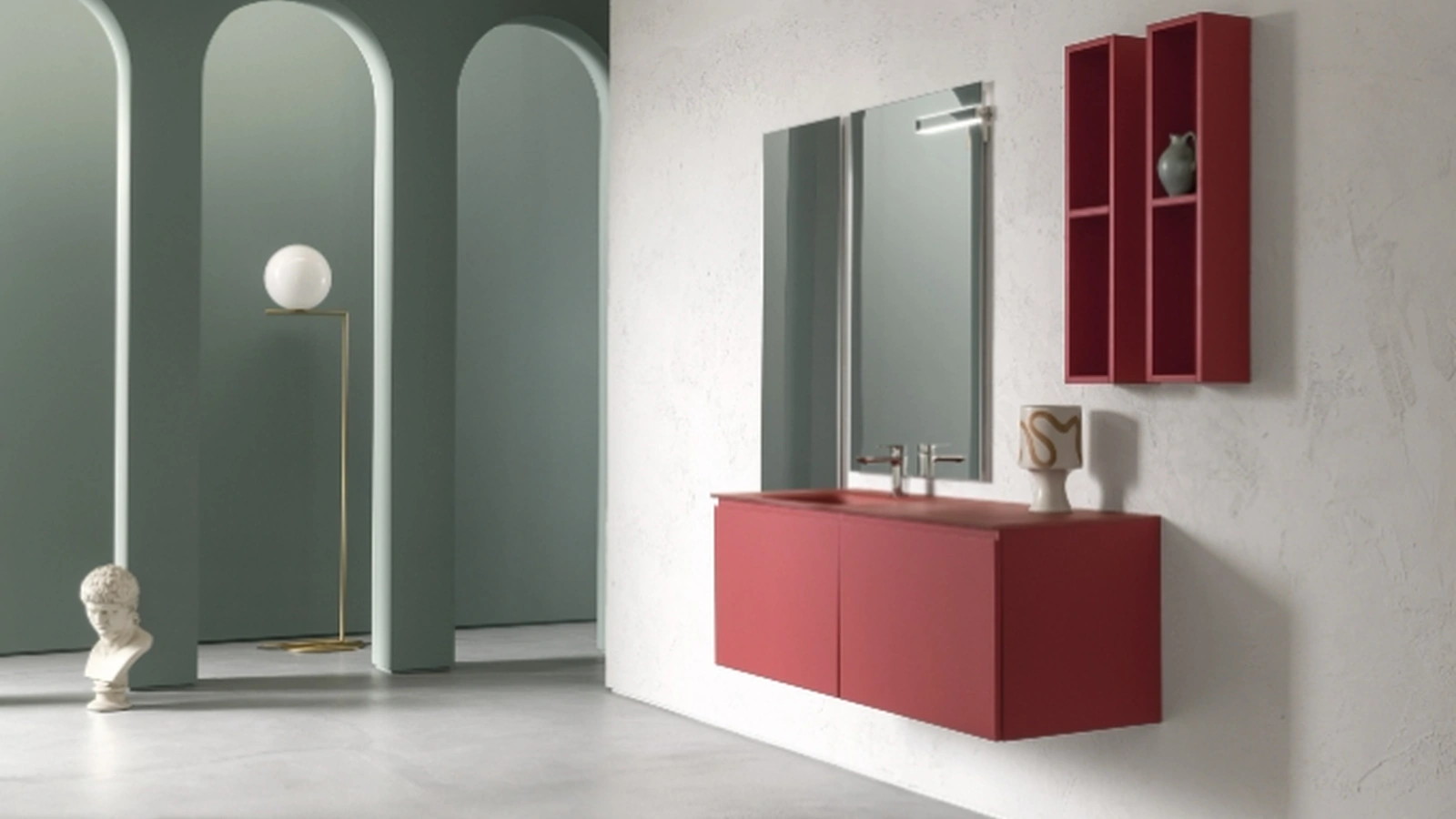 Mobile da Bagno sospeso in laccato opaco con piano con vasca integrata in cristallo B-GO BG020 di Compab