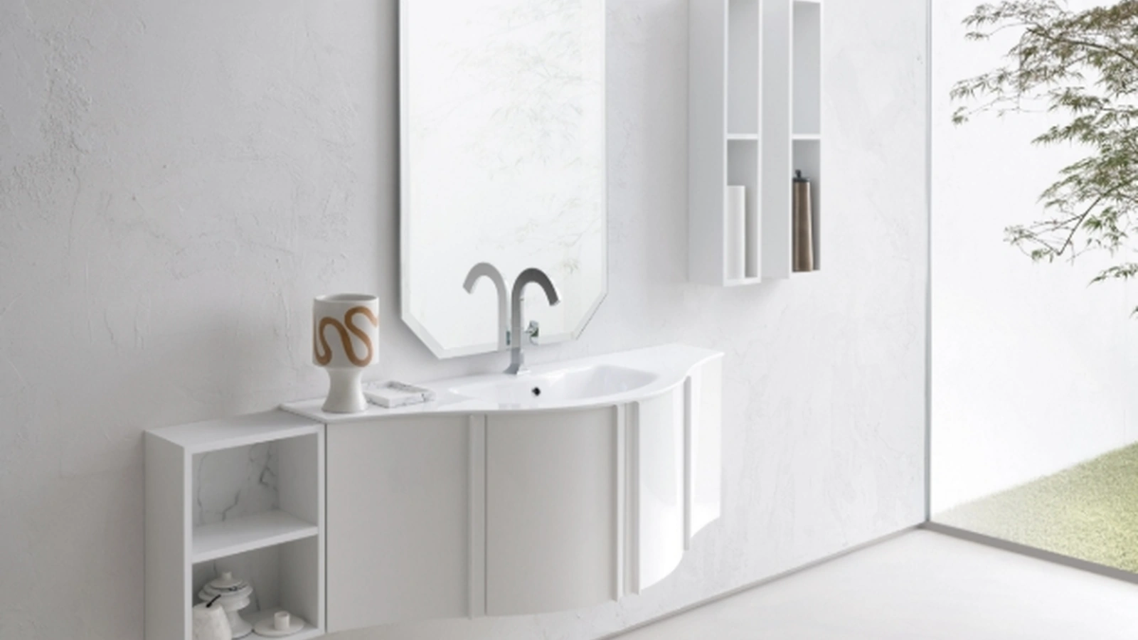 Mobile da Bagno sospeso in laccato bianco lucido B201 BD028 di Compab