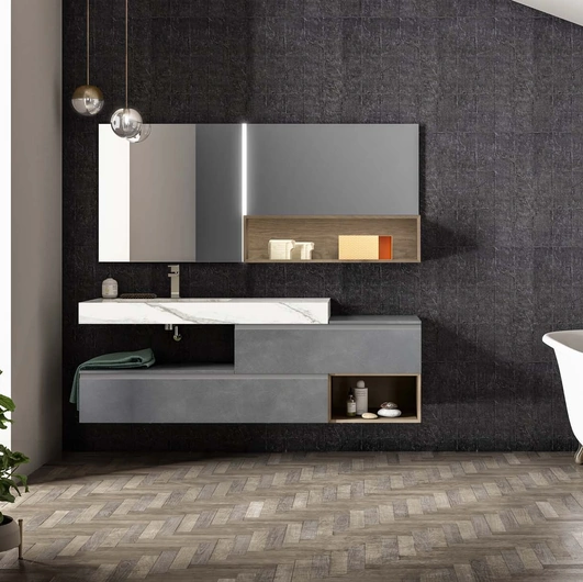 Mobile da Bagno sospeso in laccato metallico piombo Lapis 05 di Birex