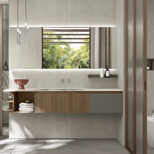 Mobile da Bagno Blend 605 in noce canaletto e laccato fango di Rab Arredobagno