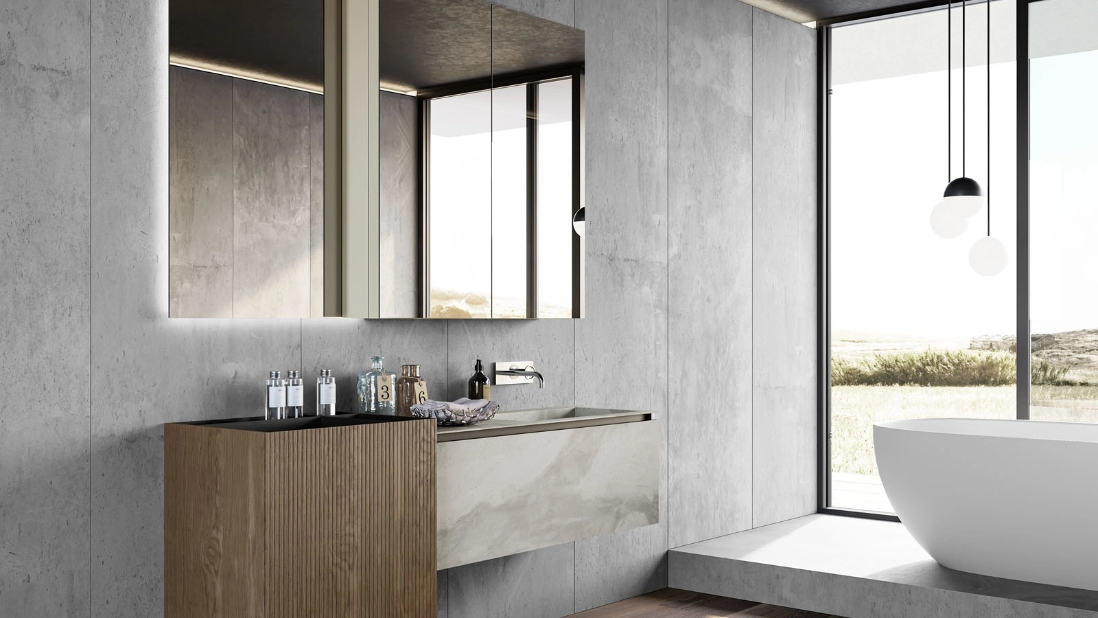 Mobile da Bagno sospeso in gres e cammeté rovere castoro Facto 04 di Birex