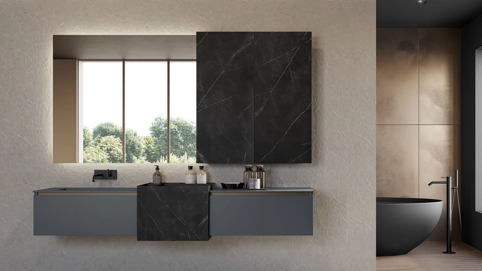 Mobile da Bagno sospeso in laccato opaco e gres Facto 05 di Birex