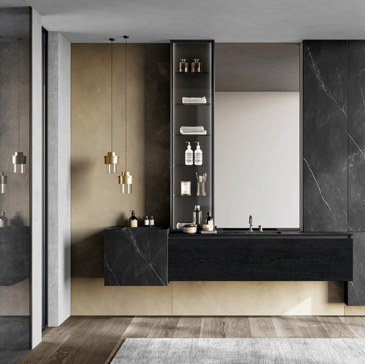 Mobile da Bagno sospeso Facto 08 in essenza rovere carbone e gres di Birex