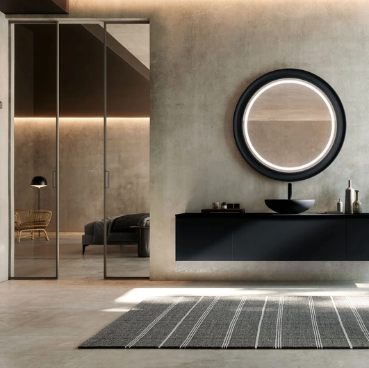 Mobile da Bagno sospeso Fly 13 in vetro Nero Grafite opaco di Nova Cucina