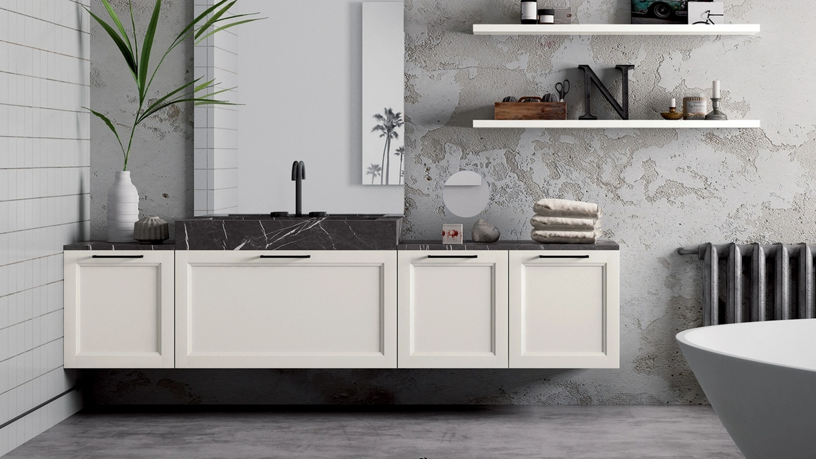 Mobile da Bagno sospeso Frame 1 in laccato opaco con top in marmo di Nova Cucina