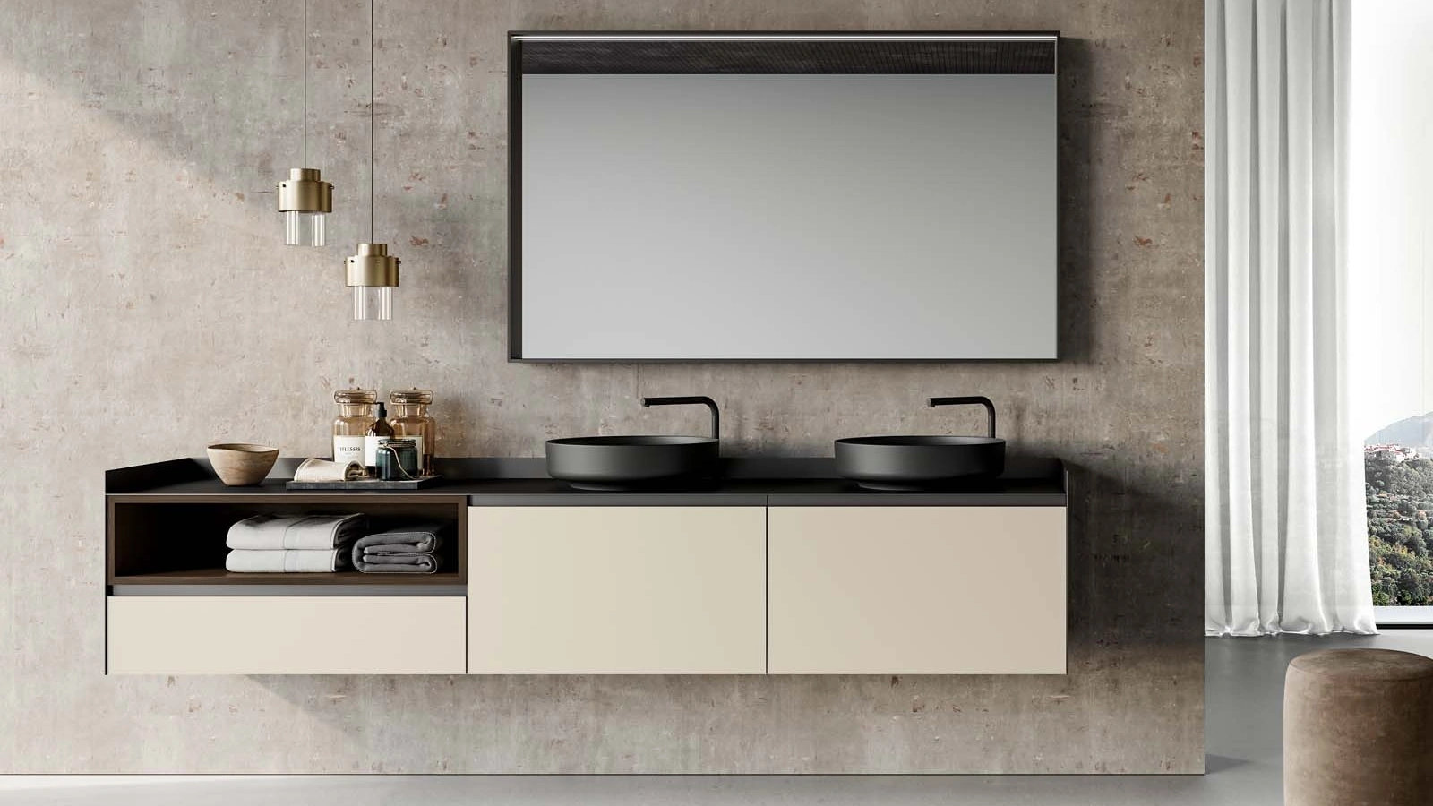 Mobile da Bagno Gola Up 02 in laccato opaco tortora di Birex