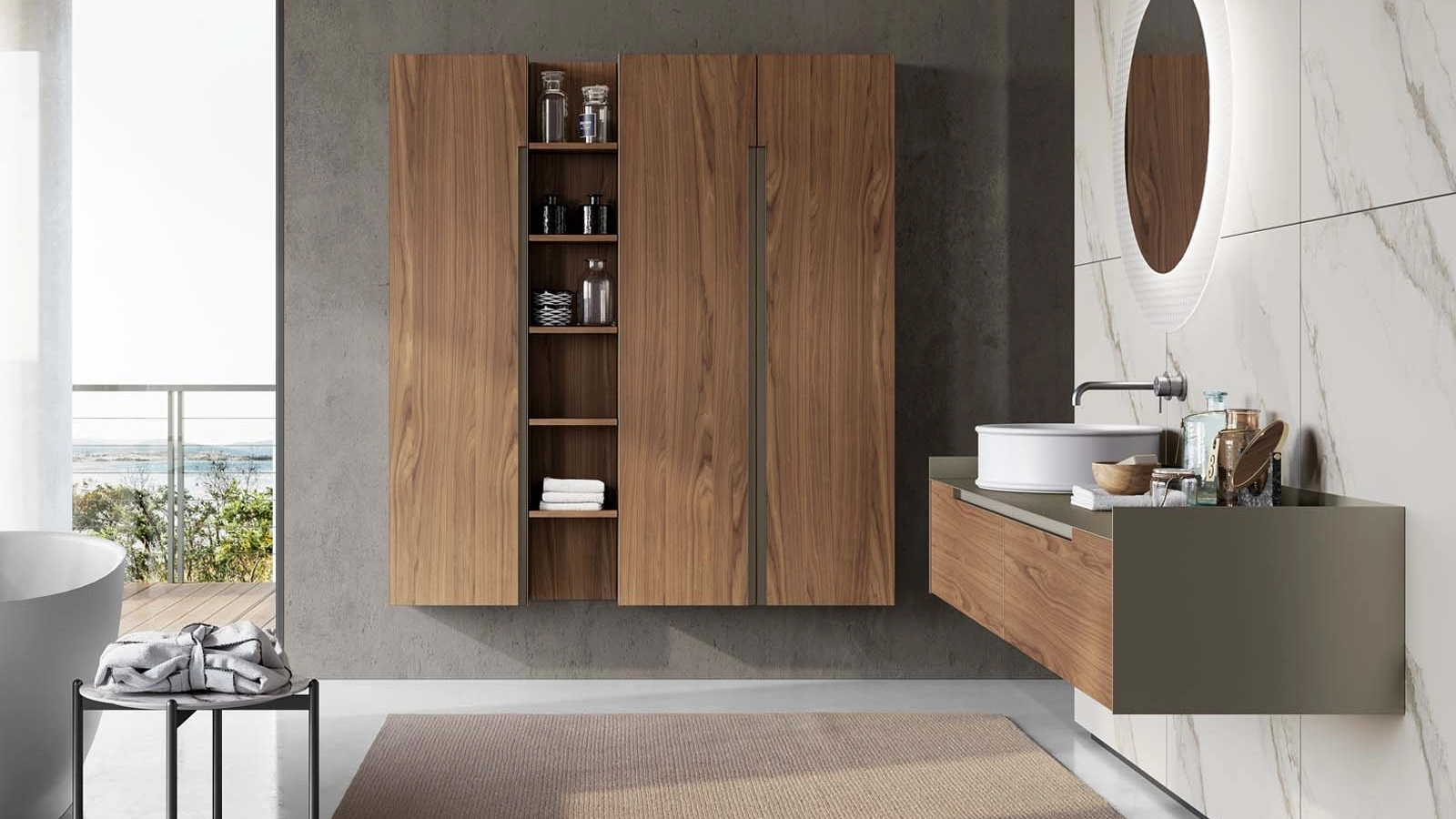 Mobile da Bagno sospeso Gola Up 04 in essenza noce Canaletto di Birex