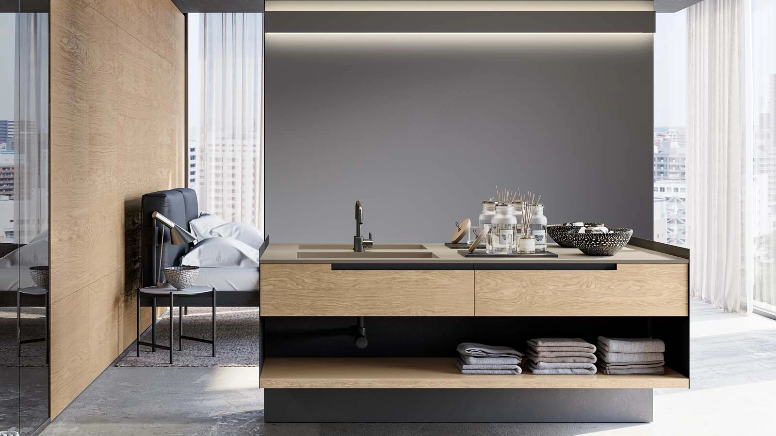 Mobile da Bagno sospeso Gola Up 05  in essenza rovere visone di Birex