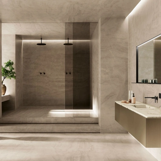 Mobile da Bagno sospeso Kyton 06 in laccato satinato e marmo di Nova Cucina