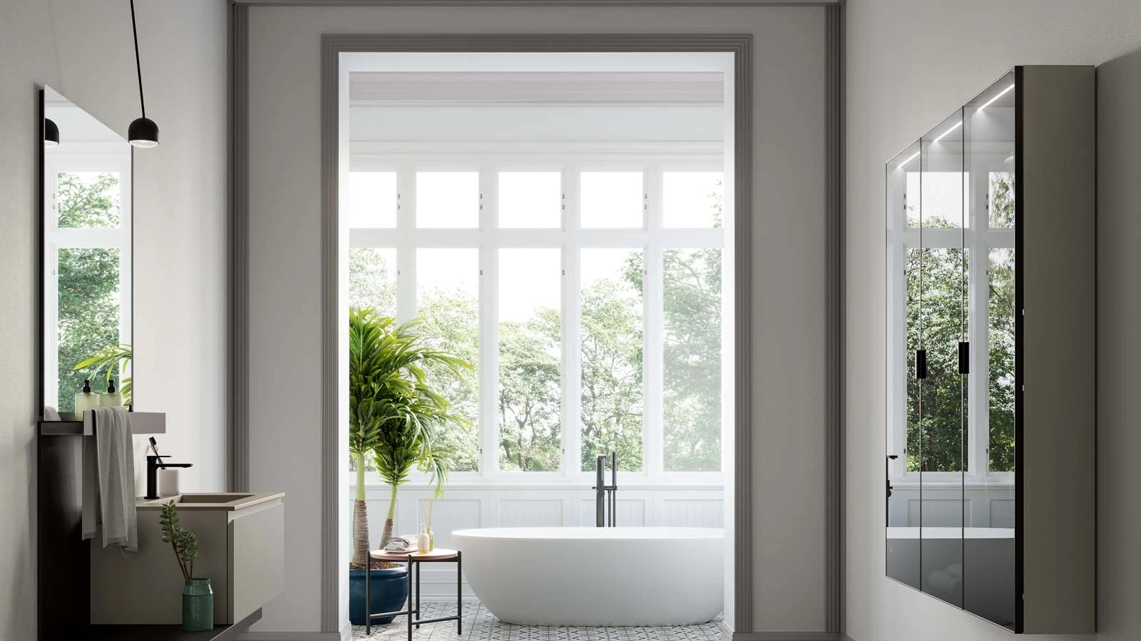 Mobile da Bagno sospeso Lapis 06 in laccato opaco grigio Aston e nero di Birex