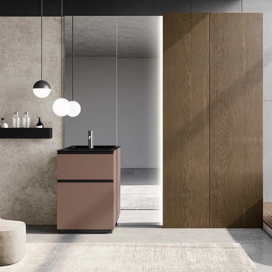 Mobile da Bagno a terra in laccato opaco terracotta Lapis 08 di Birex