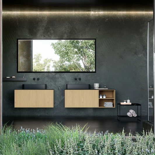 Mobile da Bagno sospeso Line 14 in Rovere naturale di Nova Cucina