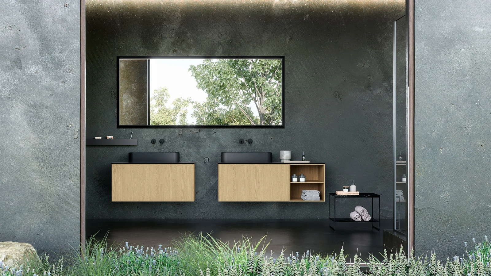 Mobile da Bagno sospeso Line 14 in Rovere naturale di Nova Cucina