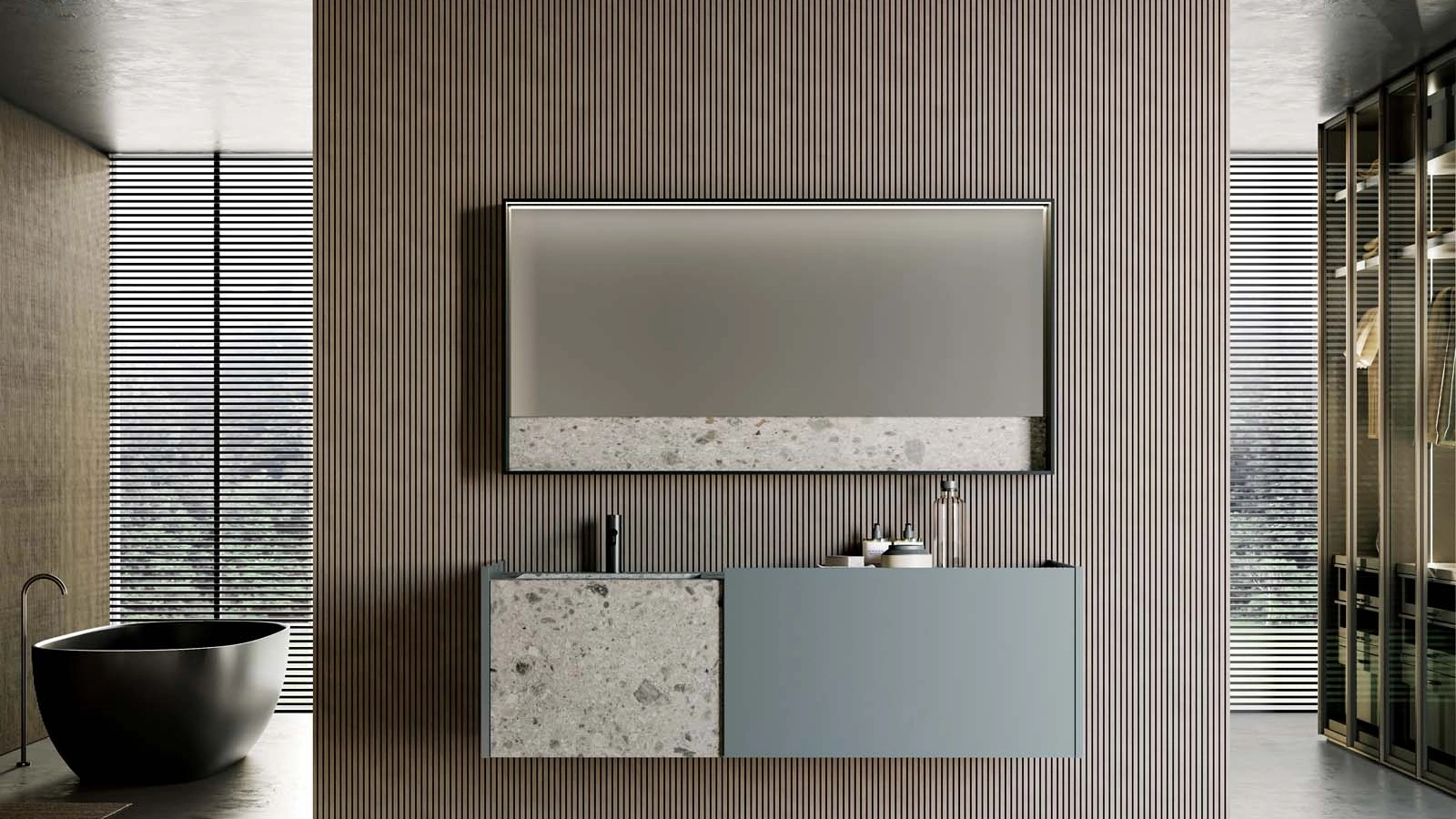 Mobile da Bagno sospeso in laccato opaco e gres Major 03 di Birex