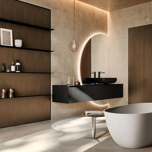 Mobile da Bagno sospeso Mk1 09 in Rovere nero di Nova Cucina