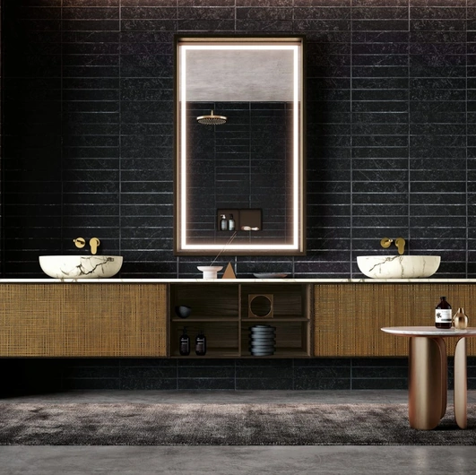 Mobile da Bagno sospeso Planet 02 in Rovere e Marmo di Nova Cucina