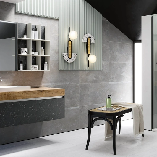 Mobile da Bagno sospeso Soul Wood 118 con top in Quercia e frontali in HPL di Rab Arredobagno