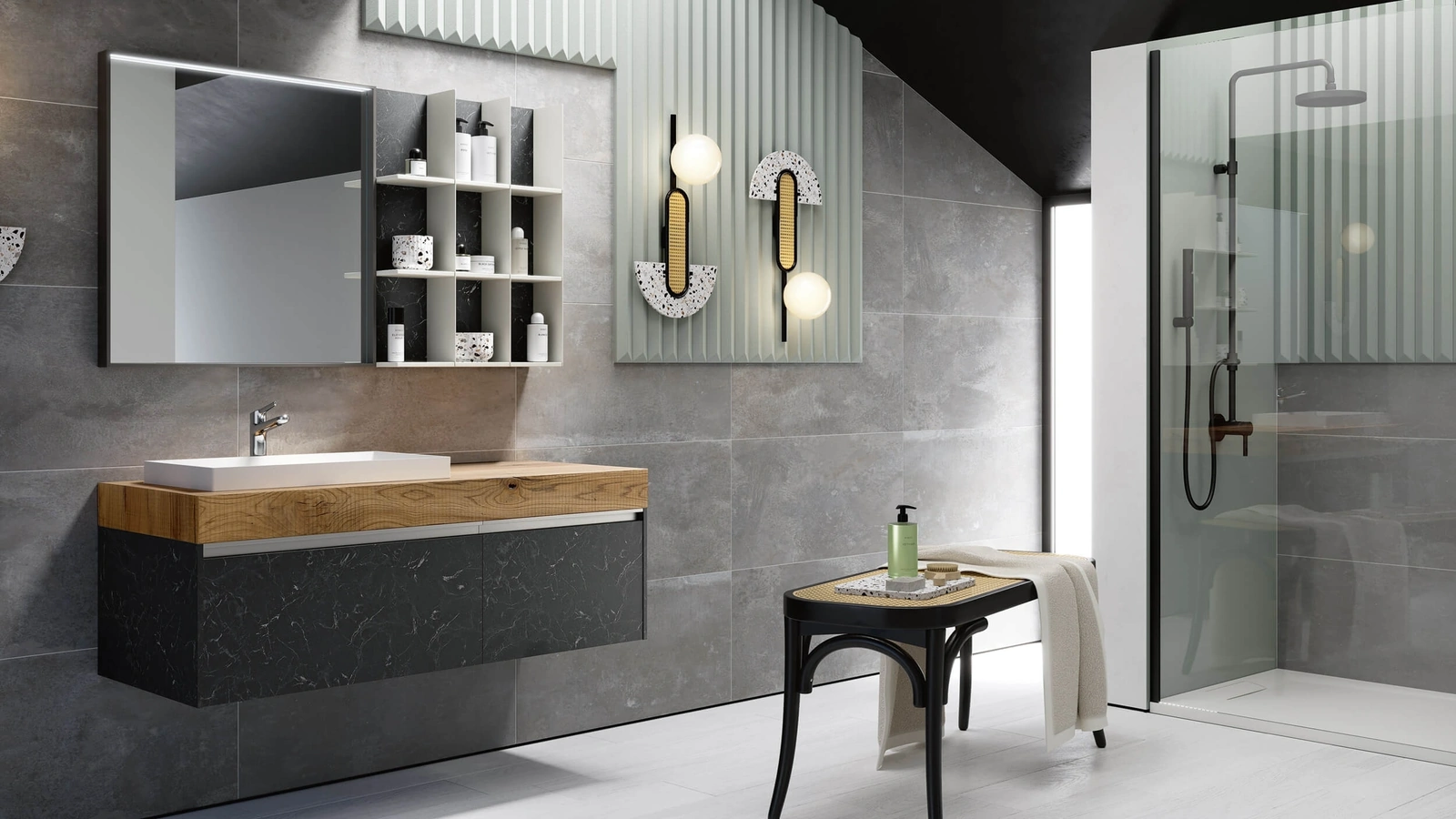 Mobile da Bagno sospeso Soul Wood 118 con top in Quercia e frontali in HPL di Rab Arredobagno