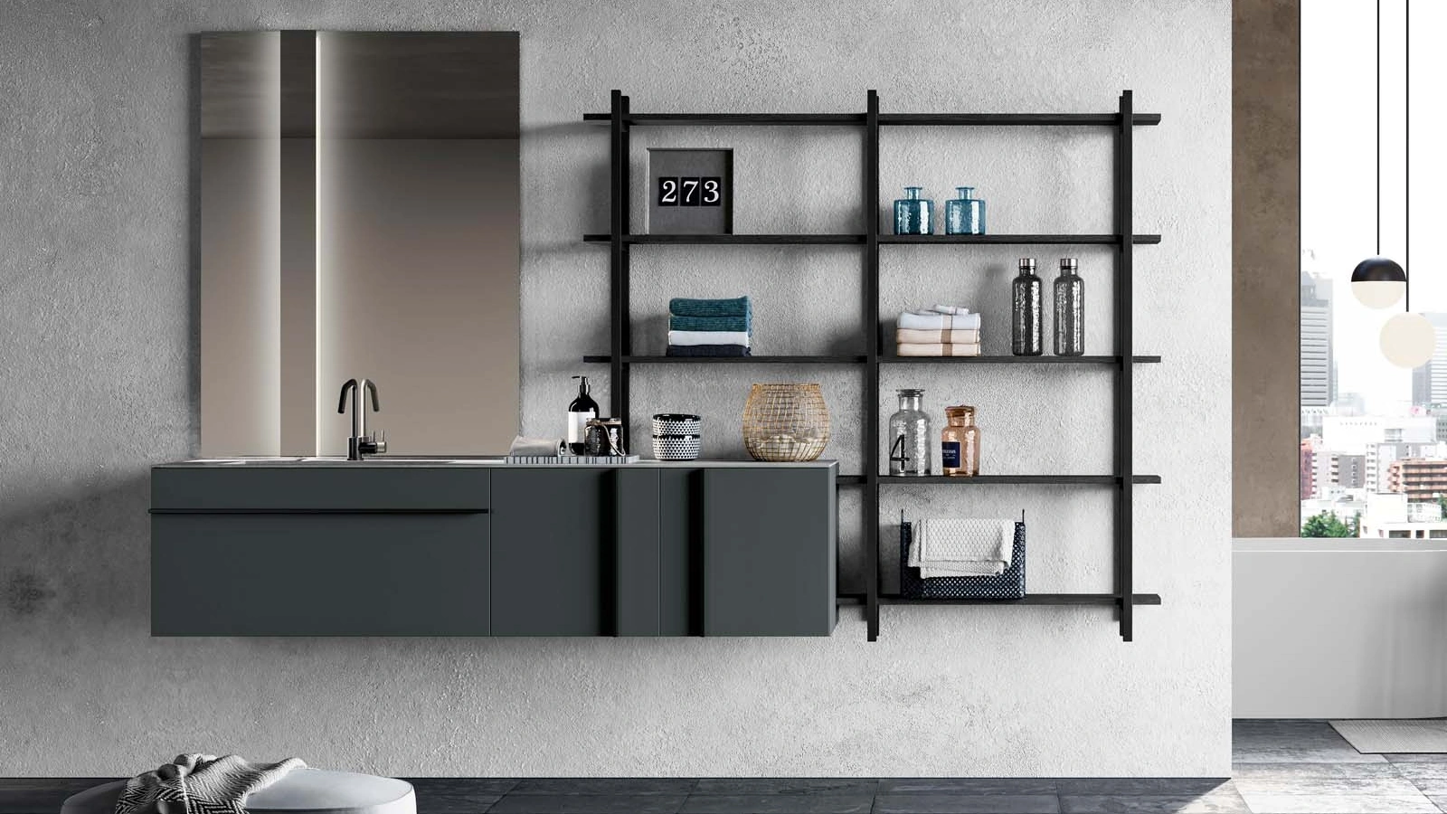 Mobile da Bagno Sidéro 07 in laccato opaco grigio antracite di Birex