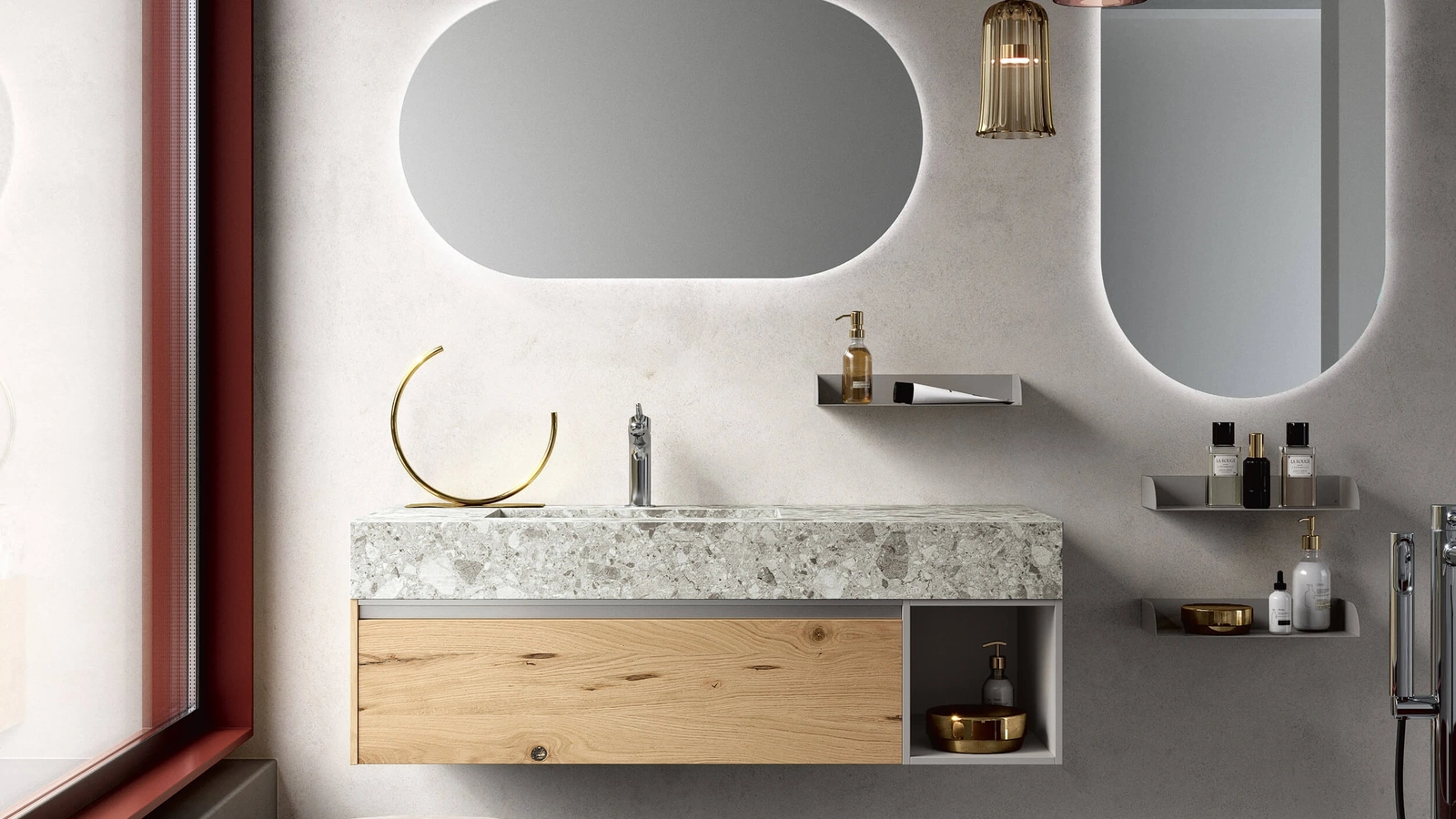 Mobile da Bagno sospeso Soul Wood 107 in Rovere Nodato con top in HPL Palladiana di Rab Arredobagno
