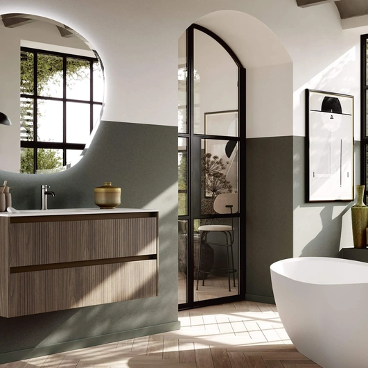 Mobile da Bagno sospeso Soul Wood 111 in Noce rigato con top in Mineralux di Rab Arredobagno