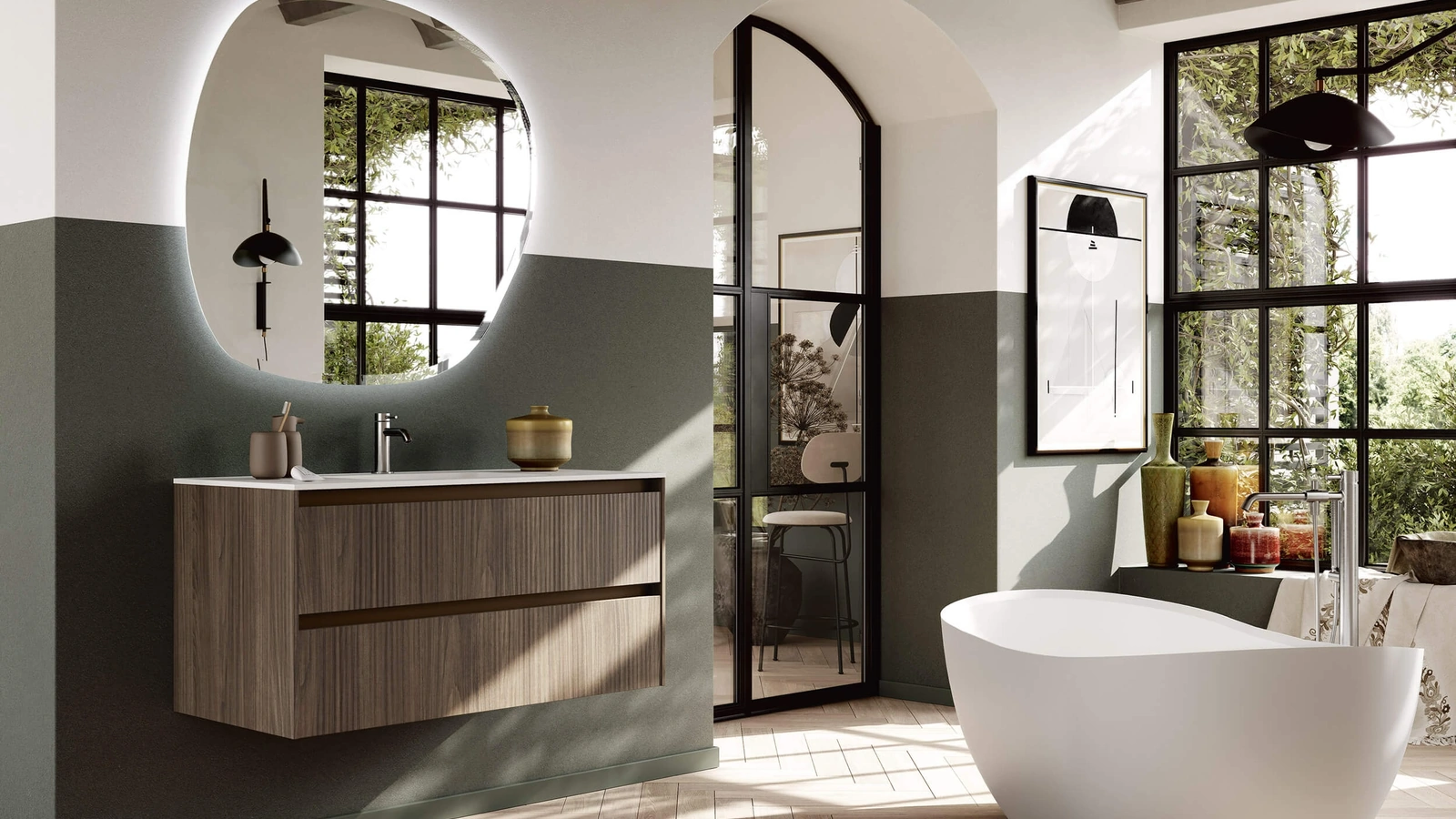 Mobile da Bagno sospeso Soul Wood 111 in Noce rigato con top in Mineralux di Rab Arredobagno