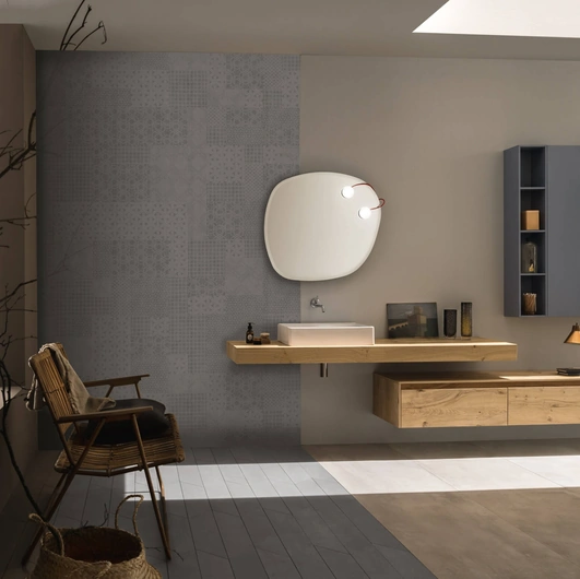 Mobile da Bagno sospeso Soul Wood 117 in Rovere nodato con lavabo in ceramica di Rab Arredobagno