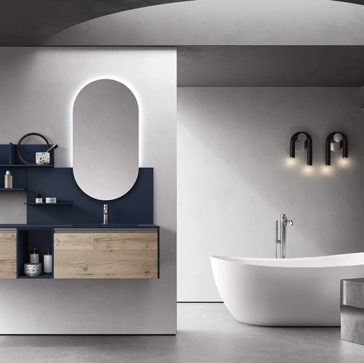Mobile da Bagno sospeso Soul Wood 120 in legno Old saponato e laccato opaco con top in Fenix di Rab Arredobagno