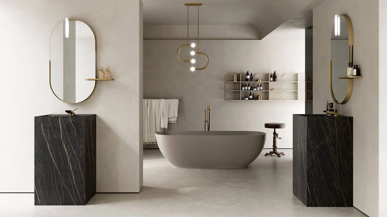 Mobile da Bagno a terra Soul Wood 125, lavabo cubo in Laminam Noir Desir di Rab Arredobagno